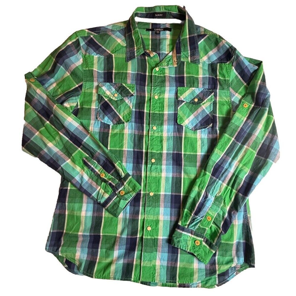 CARBON Mens XXL Western Shirt Slim‎ Fit Pearl Snaps Cowboy Rodeo-429